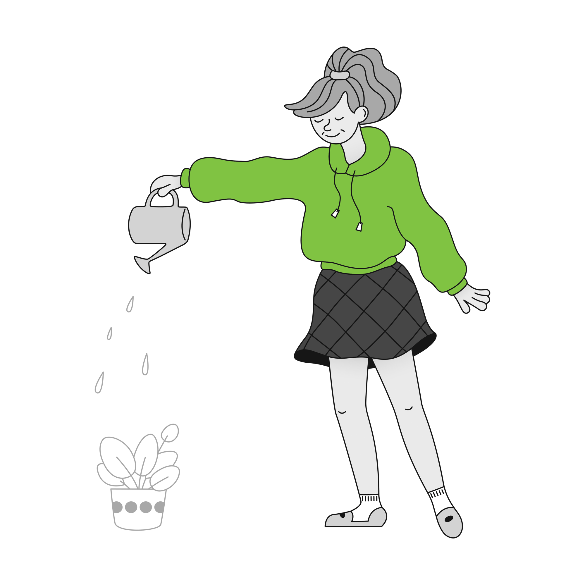 designer watering flowers in the office